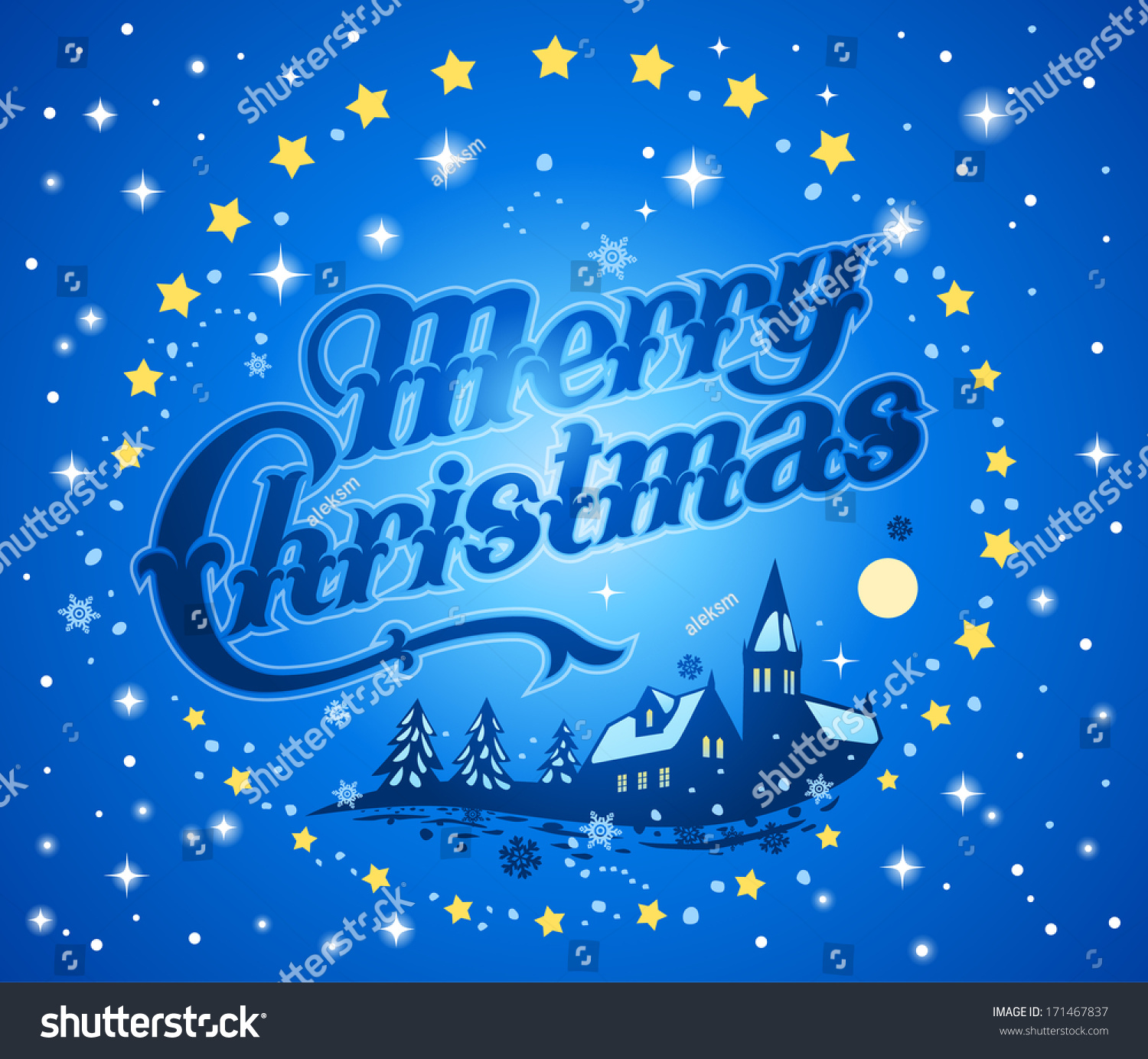 Merry Christmas Lettering Vector Illustration Stock Vector 171467837 - Shutterstock