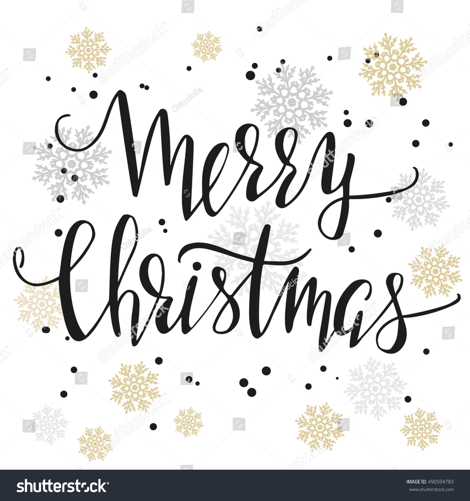 Merry Christmas. Modern Hand Lettering And Snowflakes. Stock Vector ...