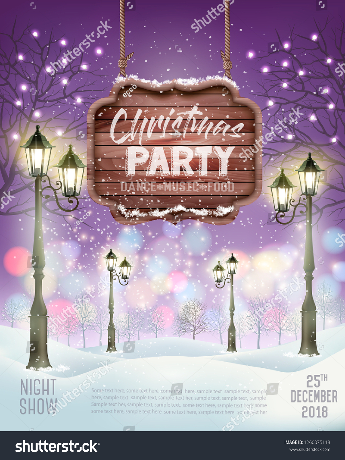 Merry Christmas Party Flyer Background Evening Stock Vector Royalty Free