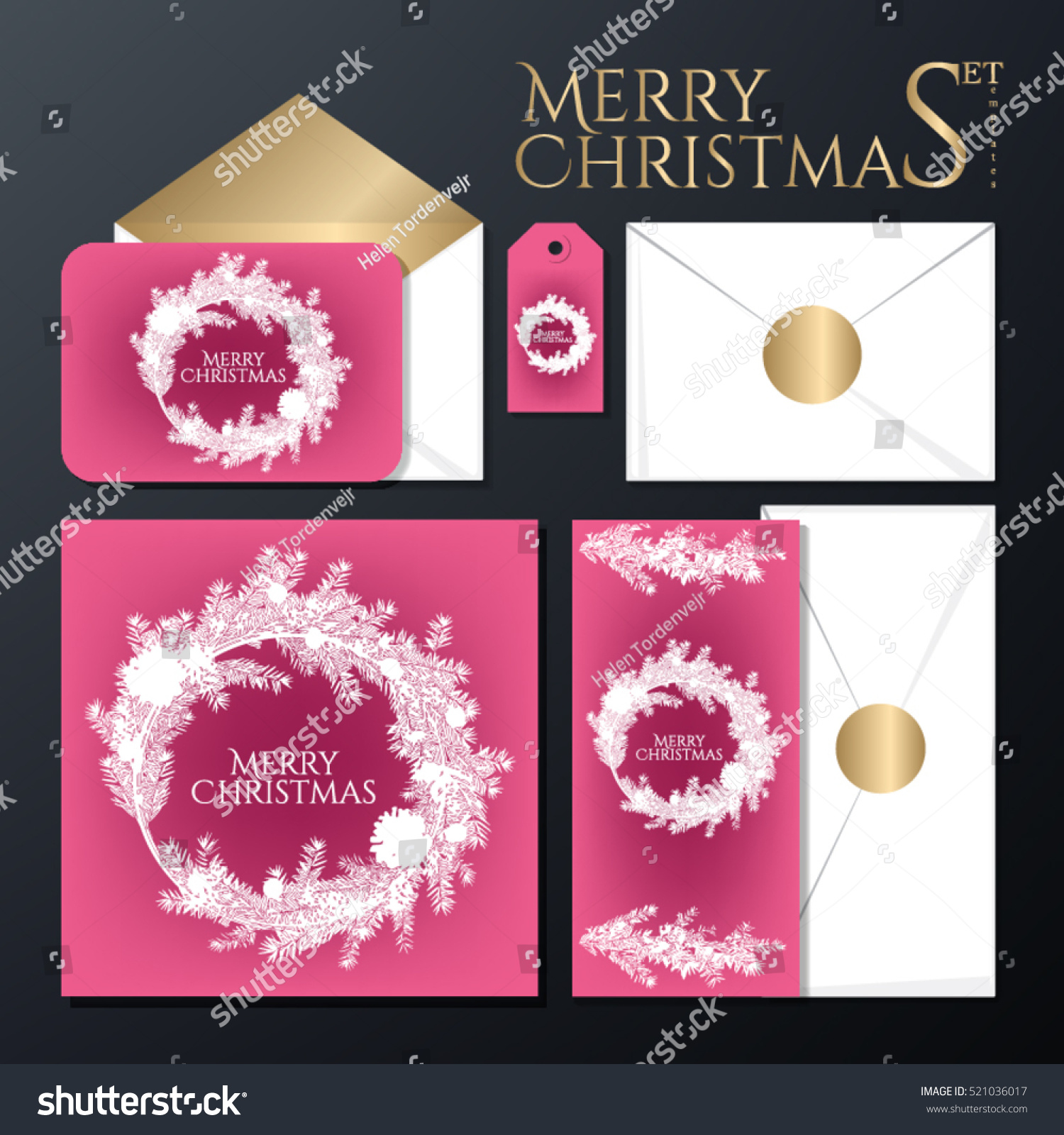 Merry Christmas Party Invitations Set Envelope Stock Vector (Royalty ...