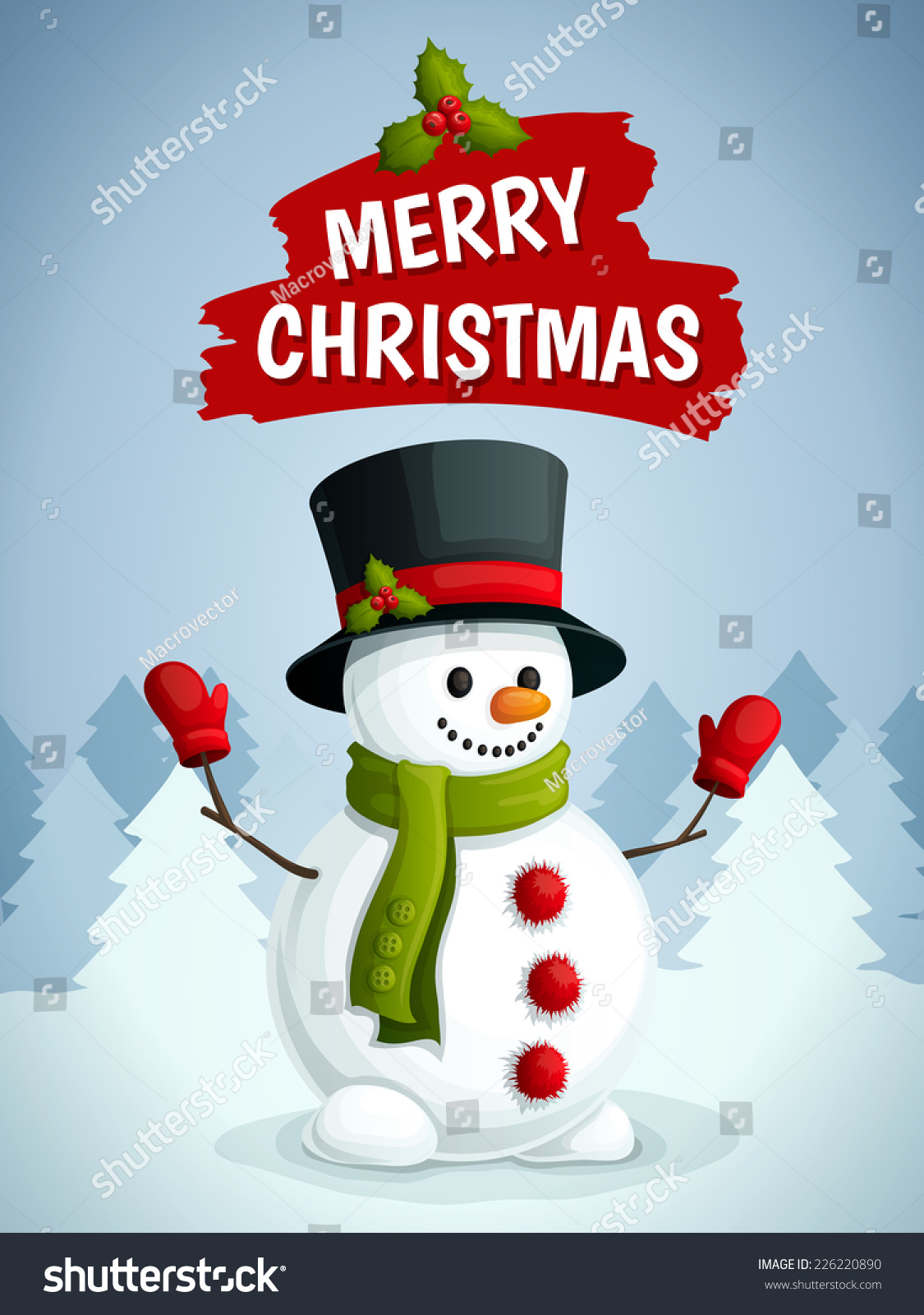 Merry Christmas Poster Snowman Scarf Gloves Stock Vector 226220890  Shutterstock