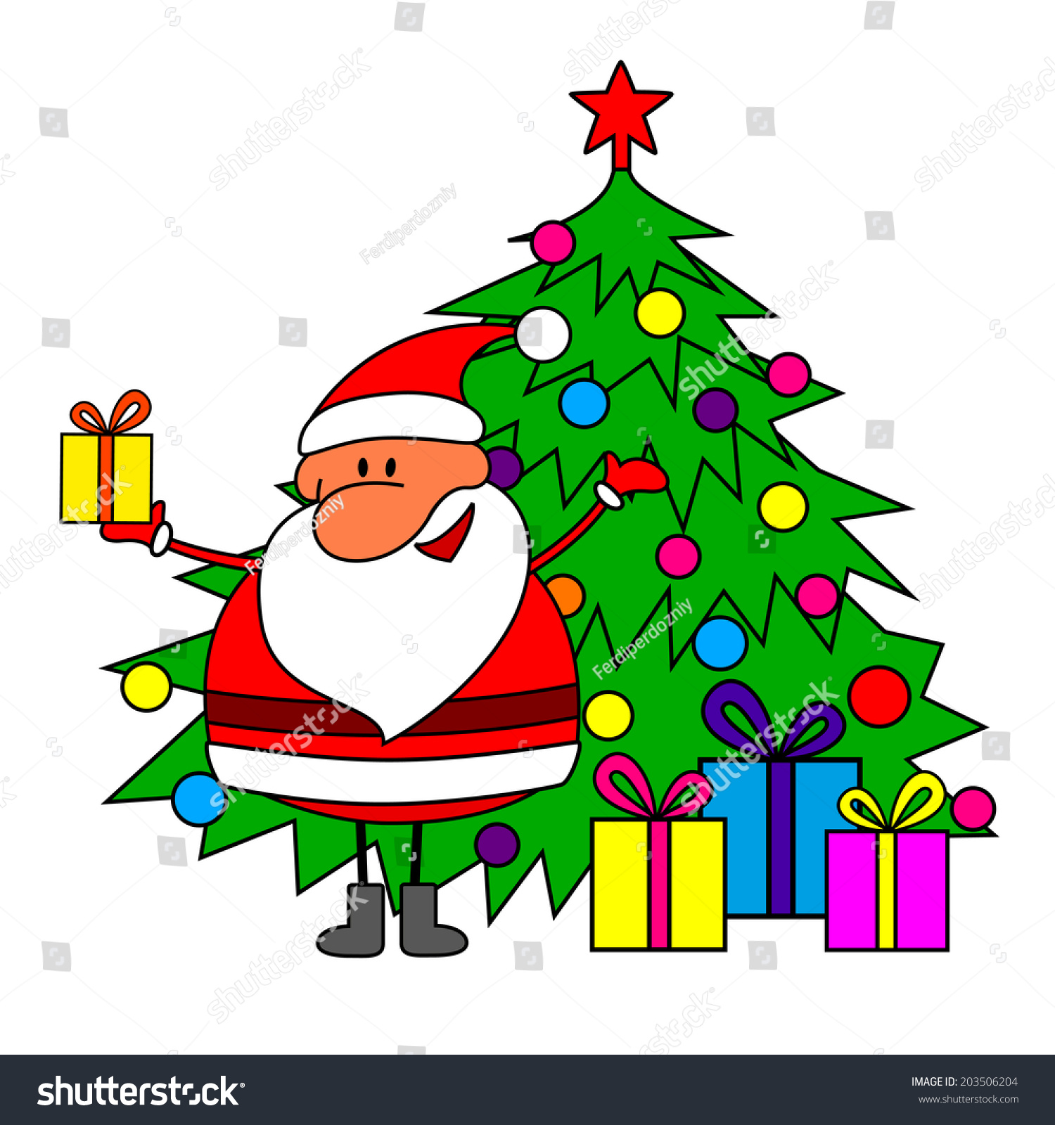 Merry Christmas - Santa Claus And Christmas Tree Stock Vector ...