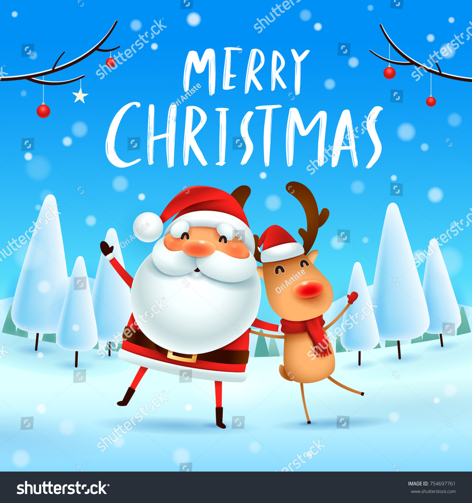 Merry Christmas Santa Claus Reindeer Christmas Stock Vector (Royalty ...