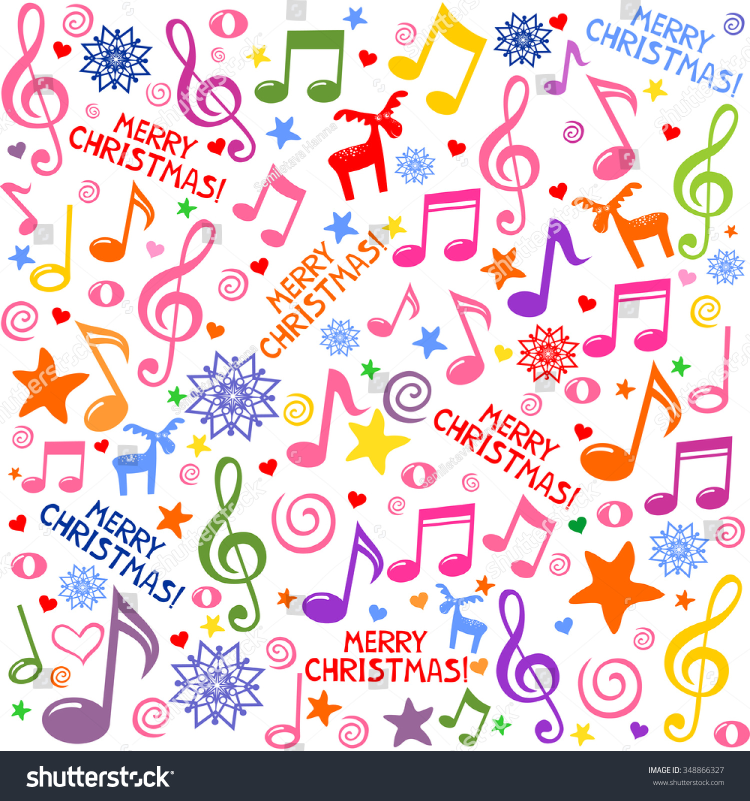Merry Christmas. Seamless Pattern Wallpaper Of Musical Notes, Deer ...