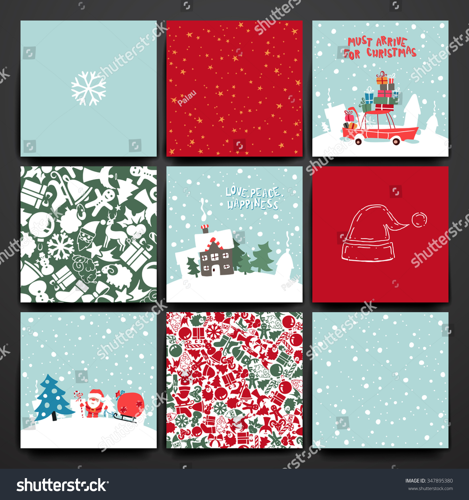 Merry Christmas Set Of Card Templates. Collection For Greeting, Congratulations, Invitations