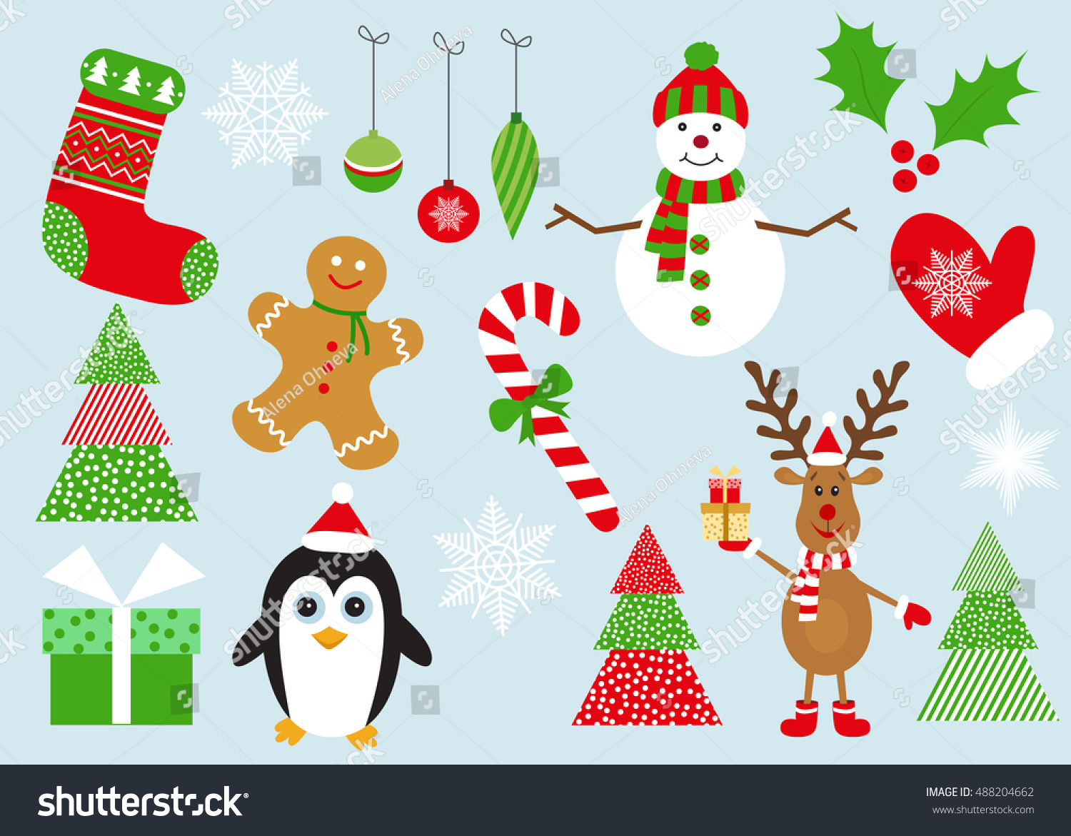 Merry Christmas Set Elements Symbols Collection Stock Vector (Royalty ...
