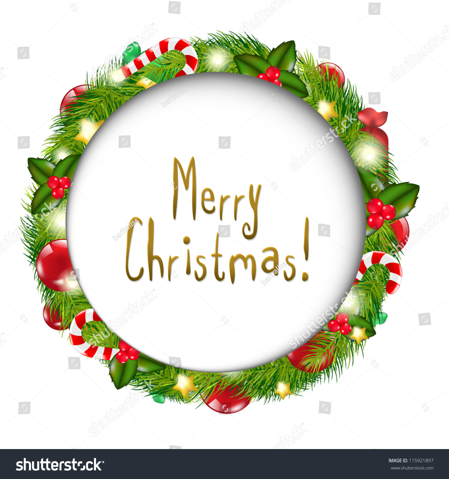 Merry Christmas Speech Bubble Wreath Isolated Stock Vector 115921897 ...