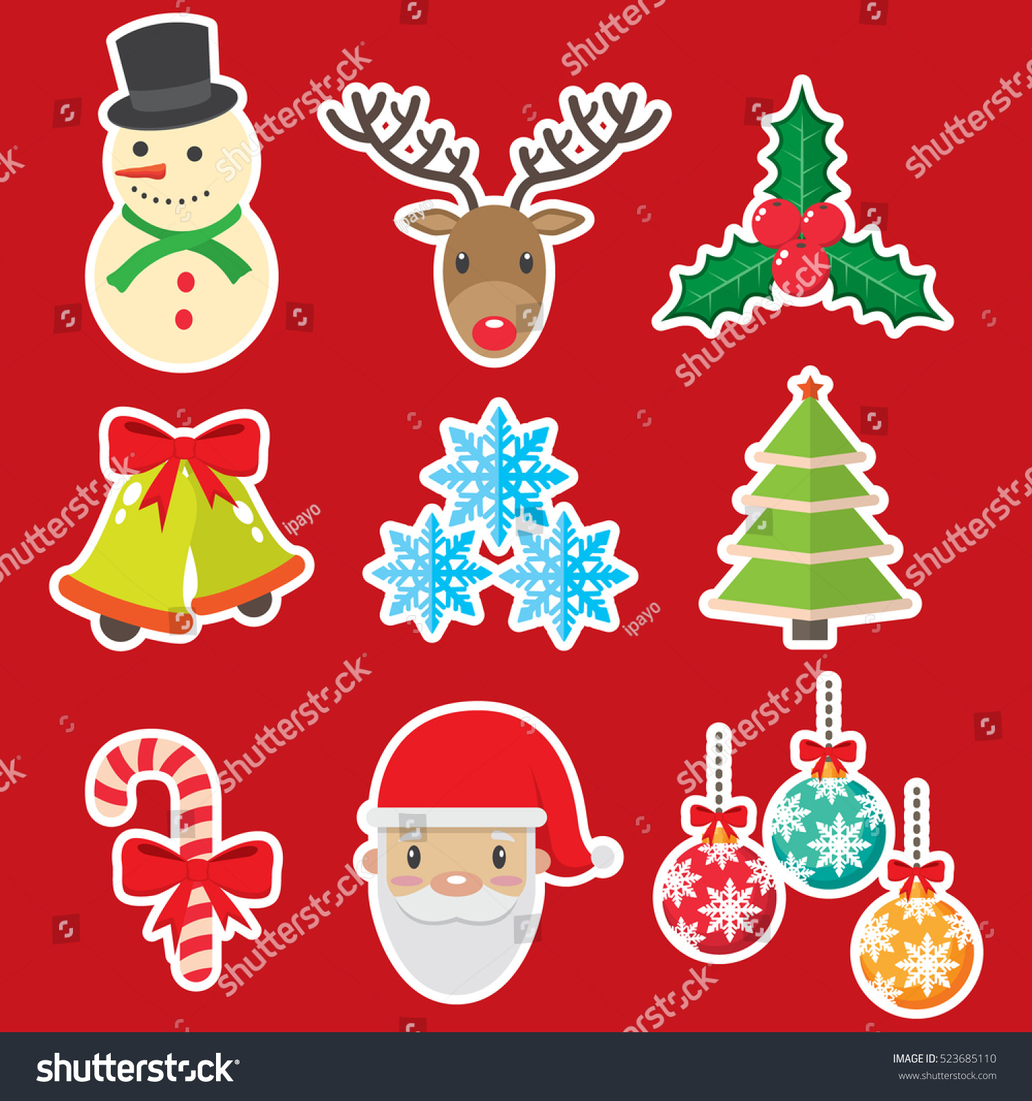 Merry Christmas Stickers. Vector Graphic Design - 523685110 : Shutterstock