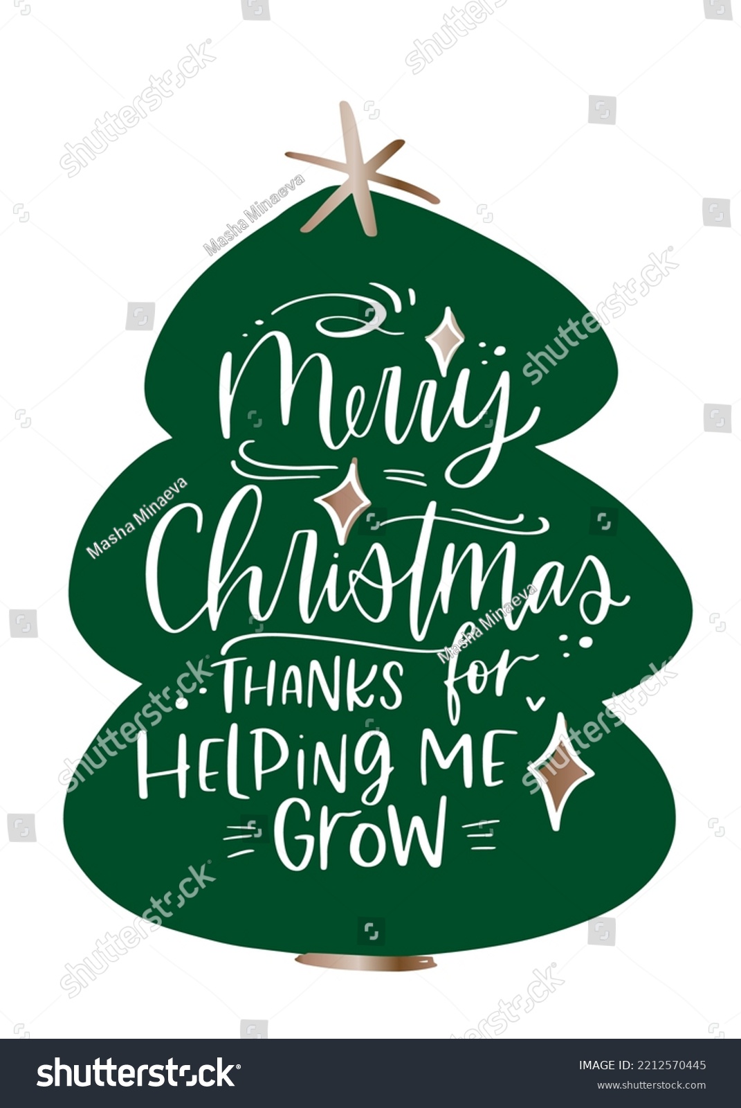 SVG of Merry Christmas teacher appreciation card. Thanks for helping me grow modern calligraphy phrase on Christmas tree silhouette for winter holidays gift decoration. svg