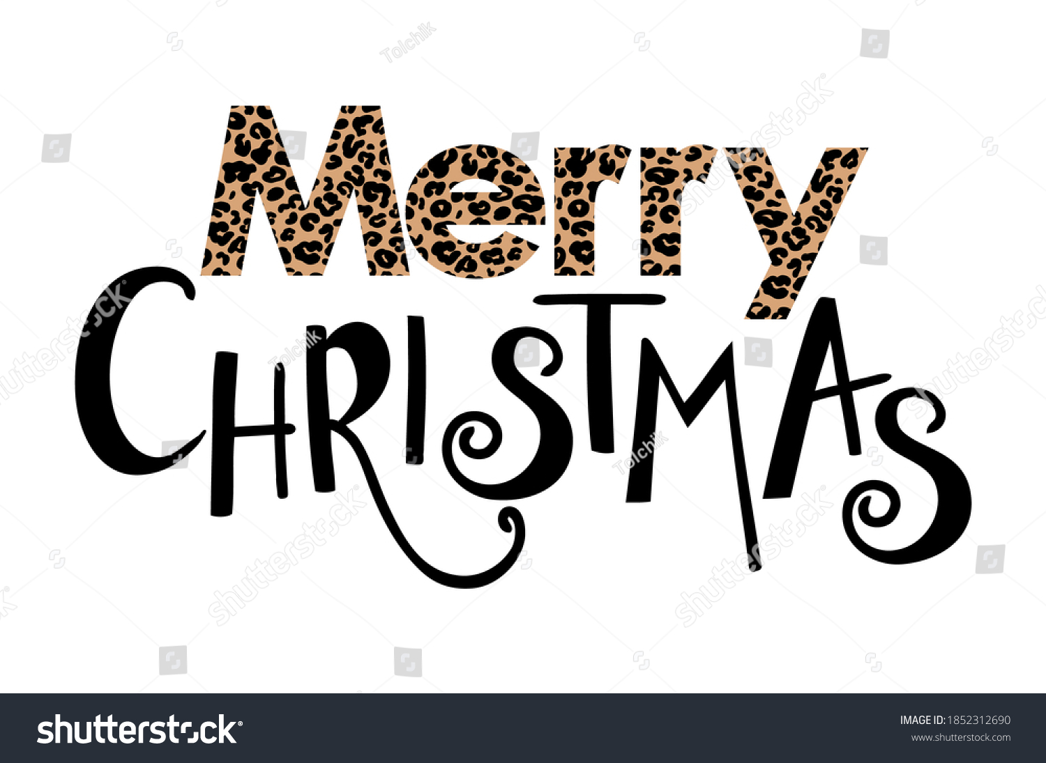 SVG of Merry Christmas template for banner or poster holiday leopard pattern lettering greeting card vector illustration svg