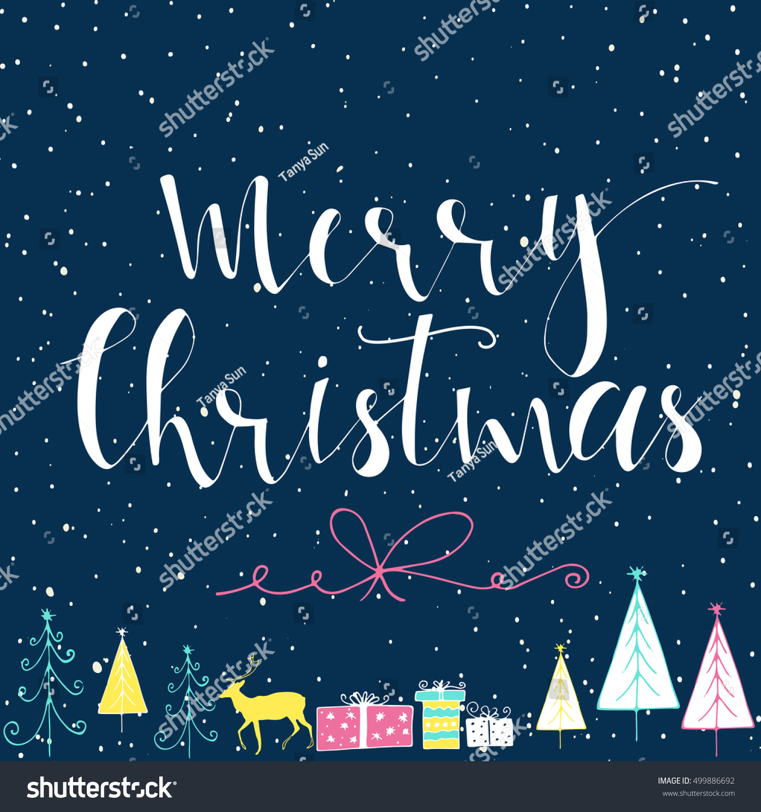 Merry Christmas Text On A Winter Background, Snow And Snowflakes ...