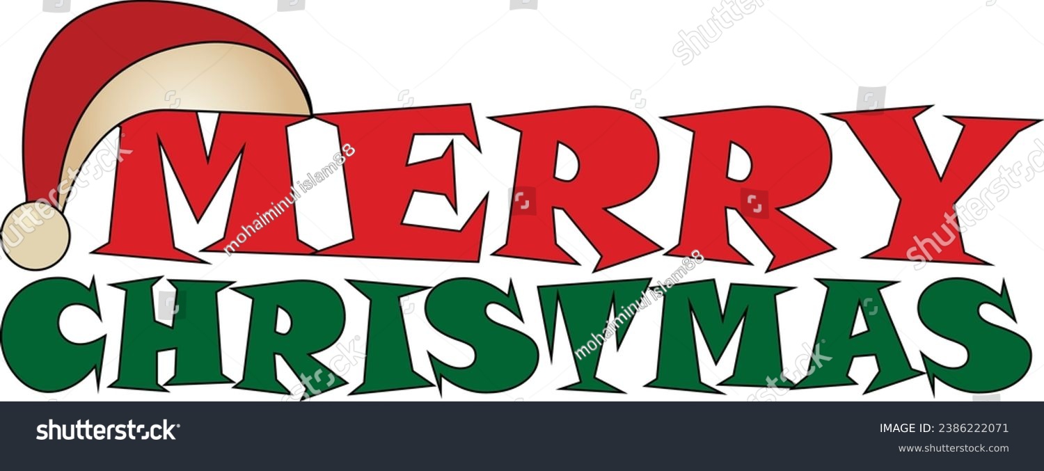 SVG of merry christmas text with santa hat svg