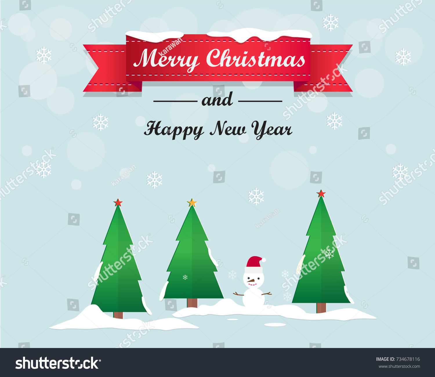 Merry Christmas Tree Happy New Year Stock Vector (Royalty Free) 734678116