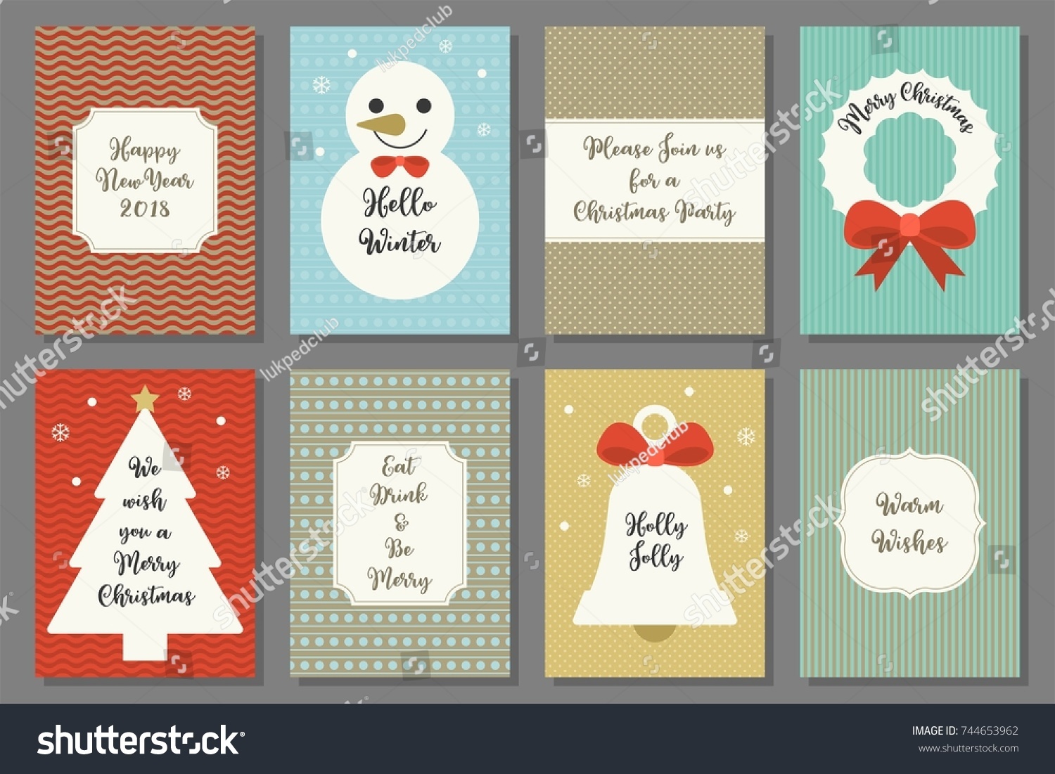 Merry Christmas typography on retro frame and elements for holidays greeting card template and pattern