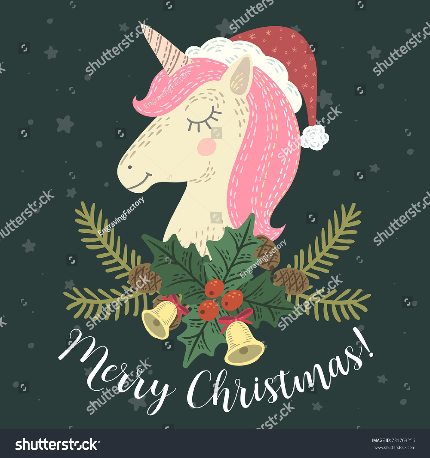 Image Vectorielle De Stock De Carte De Licorne Joyeux Noel Illustration