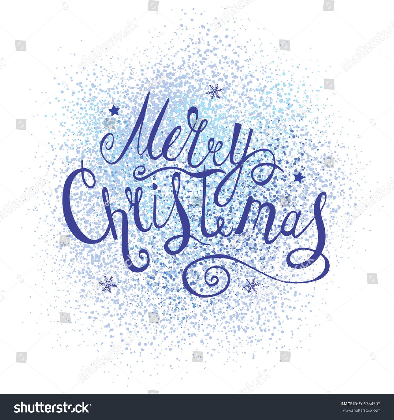 Merry Christmas Vector Text . Xmas Greeting Card With Lettering On The Abstract Snow Background