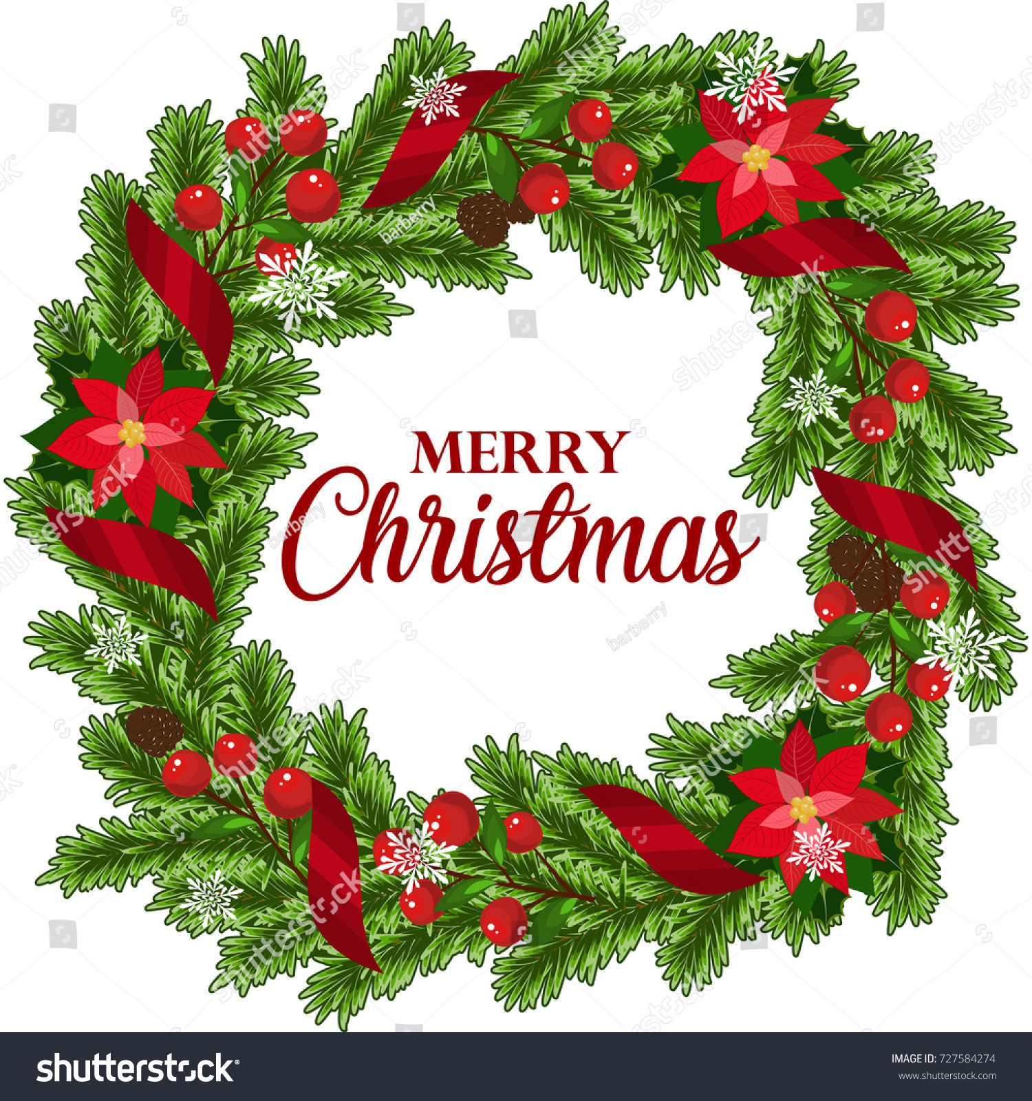 Merry Christmas Wreath Stock Vector (Royalty Free) 727584274 | Shutterstock