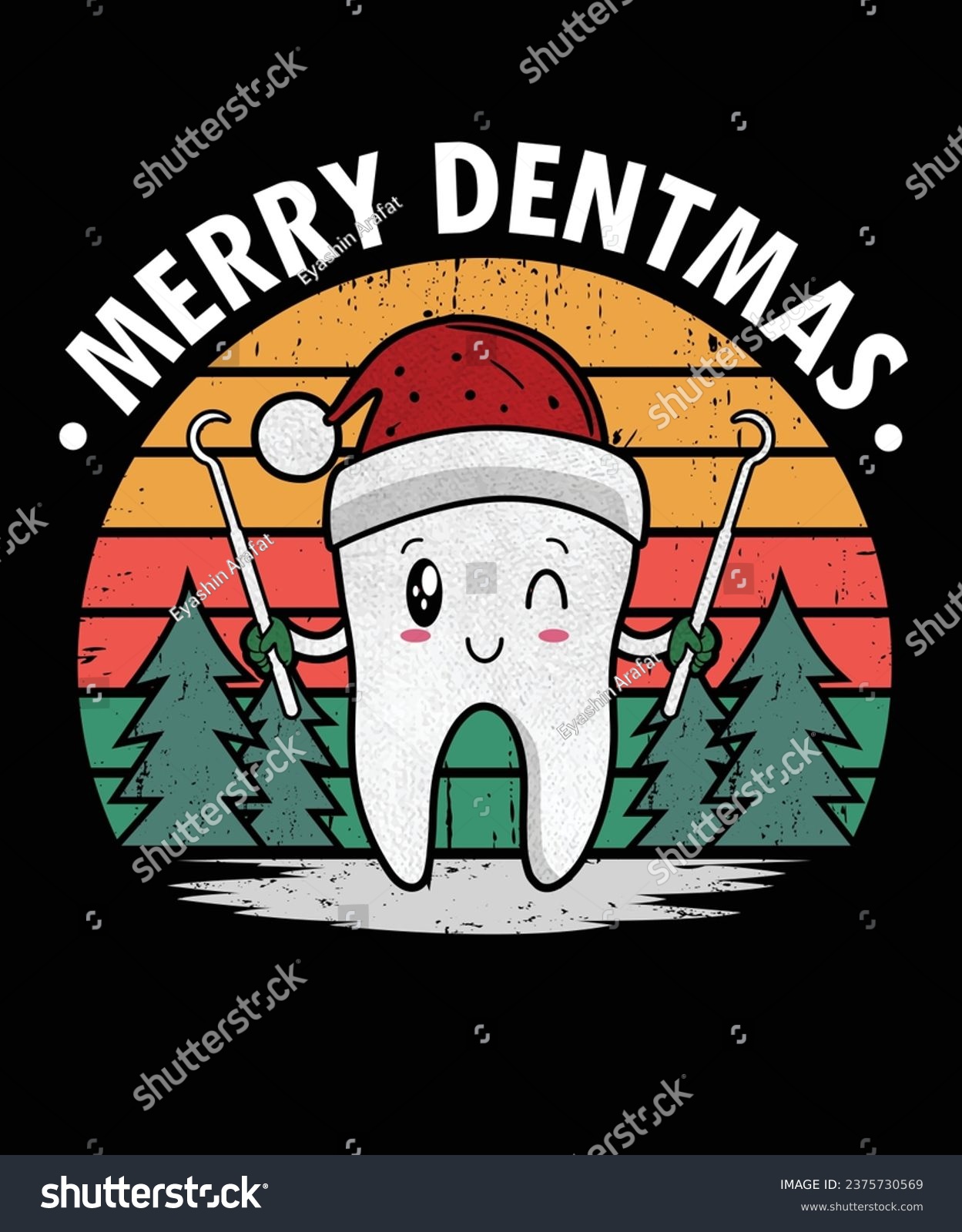 SVG of Merry dentmas, Dentist Christmas Vector t-shirt design with a cute Teeth wearing a christmas Hat svg
