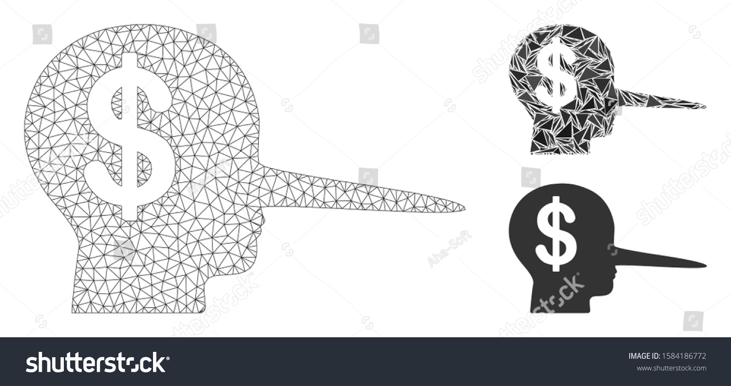 SVG of Mesh financial scammer model with triangle mosaic icon. Wire carcass polygonal mesh of financial scammer. Vector mosaic of triangle parts in variable sizes, and color tones. svg