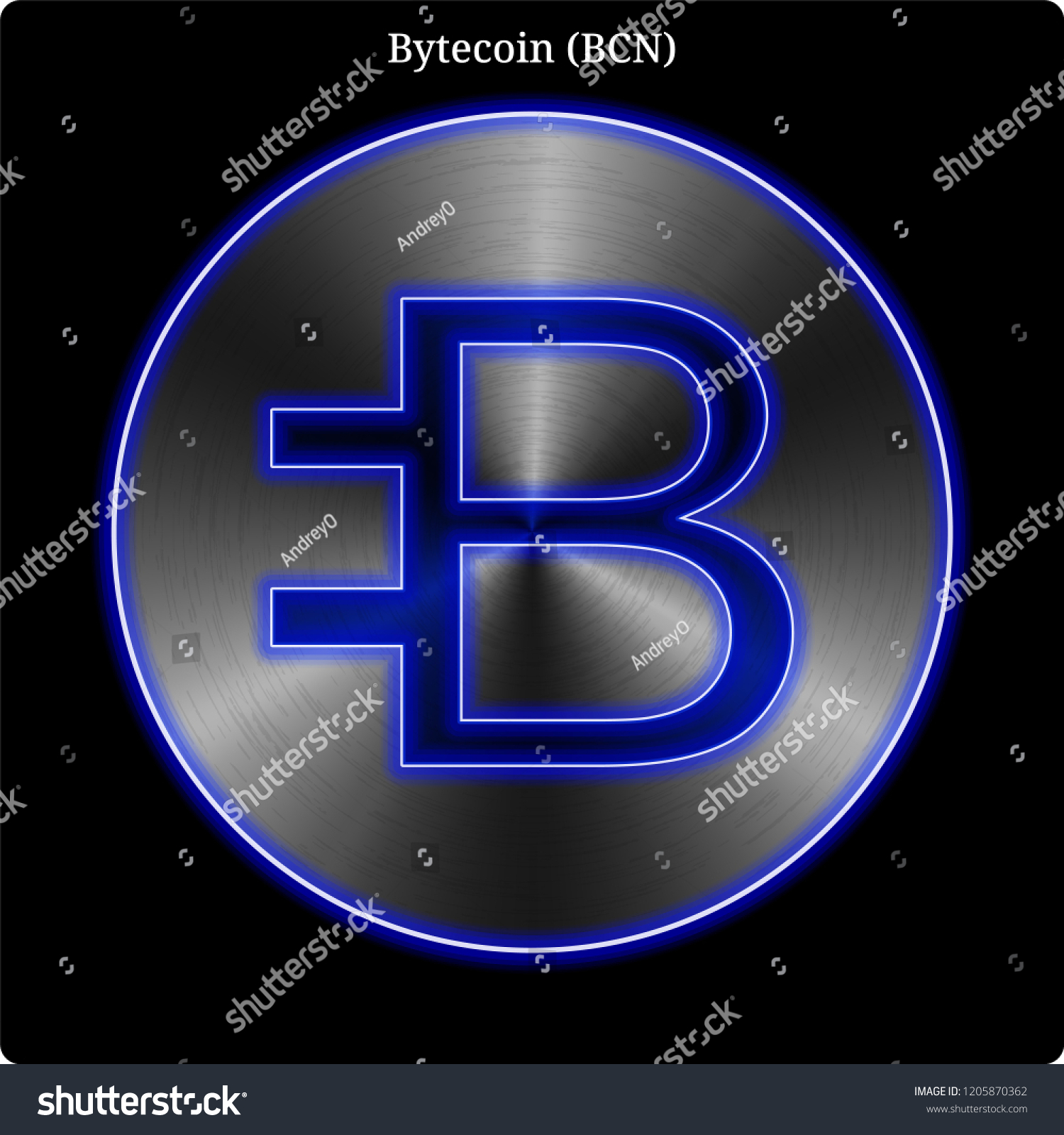 SVG of Metal Bytecoin (BCN) cryptocurrency coin with blue neon glow. svg