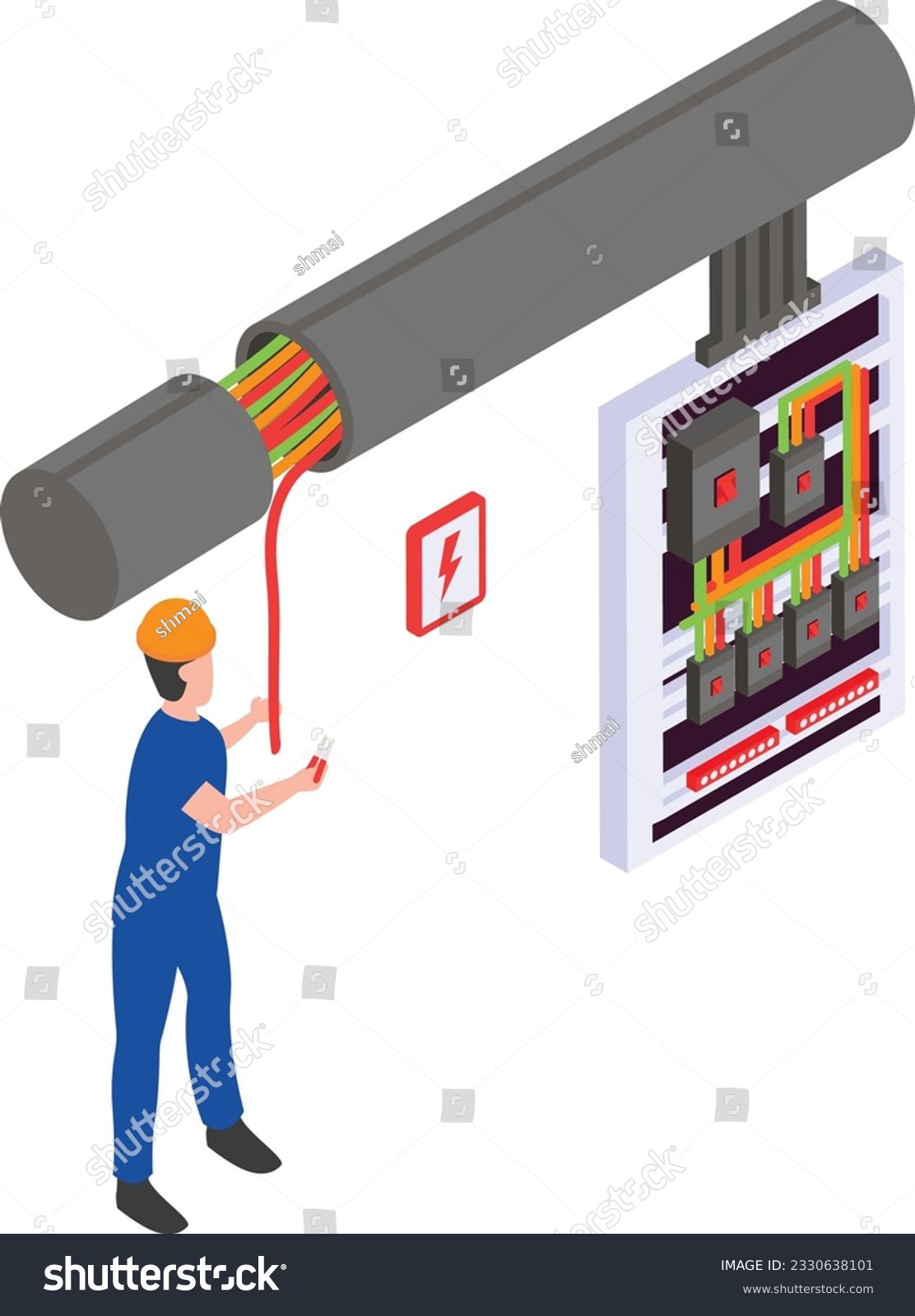 SVG of Metal-Clad High Voltage Switchgear Cabinet isometric Concept Power Distribution Panel Board vector icon design, Electrical engineer symbol, Wiring specialist Sign, maintenance technician tools stock svg