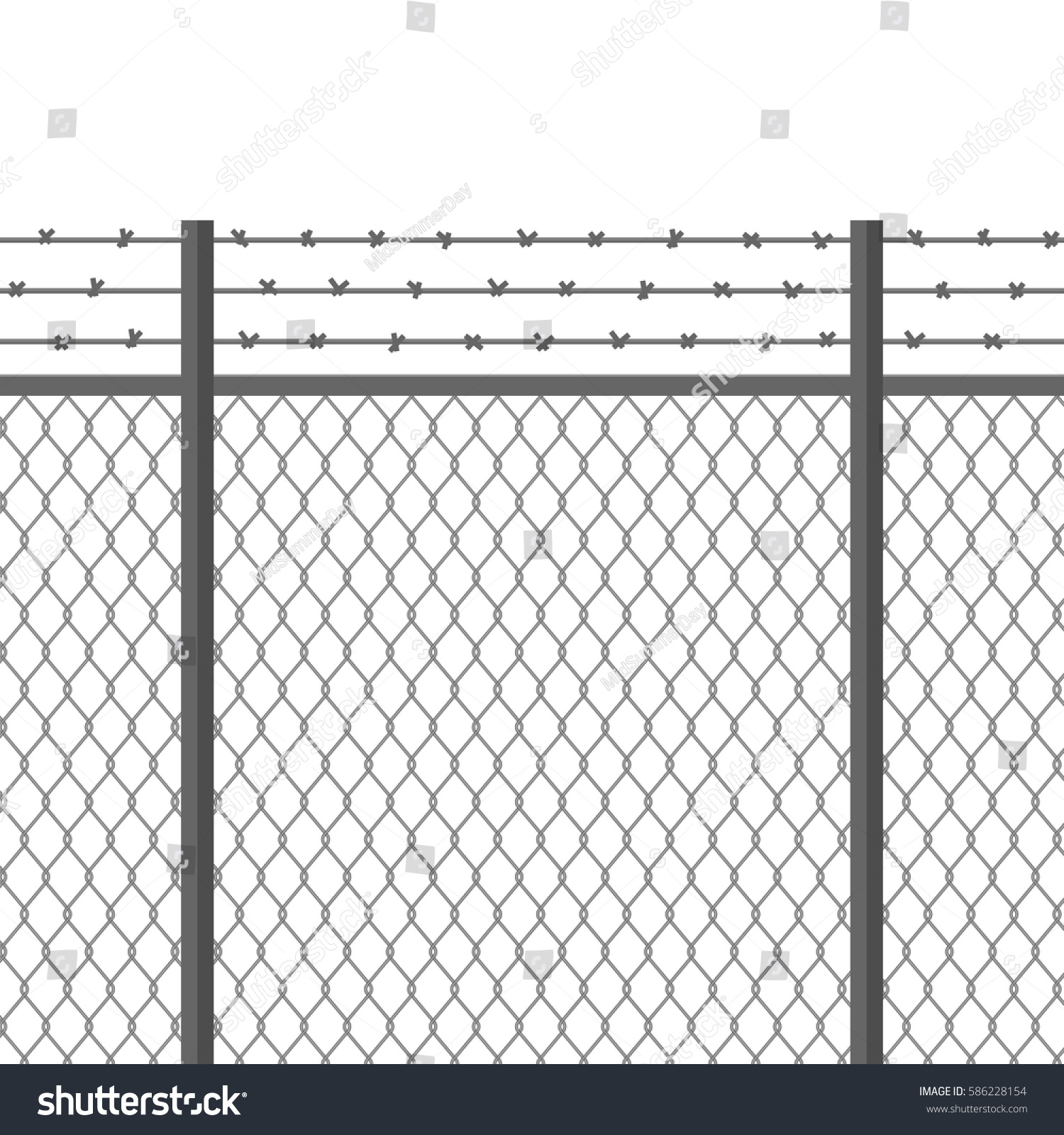 Metal Fence Barbed Wire Fortification Secured Stock Vector (Royalty ...