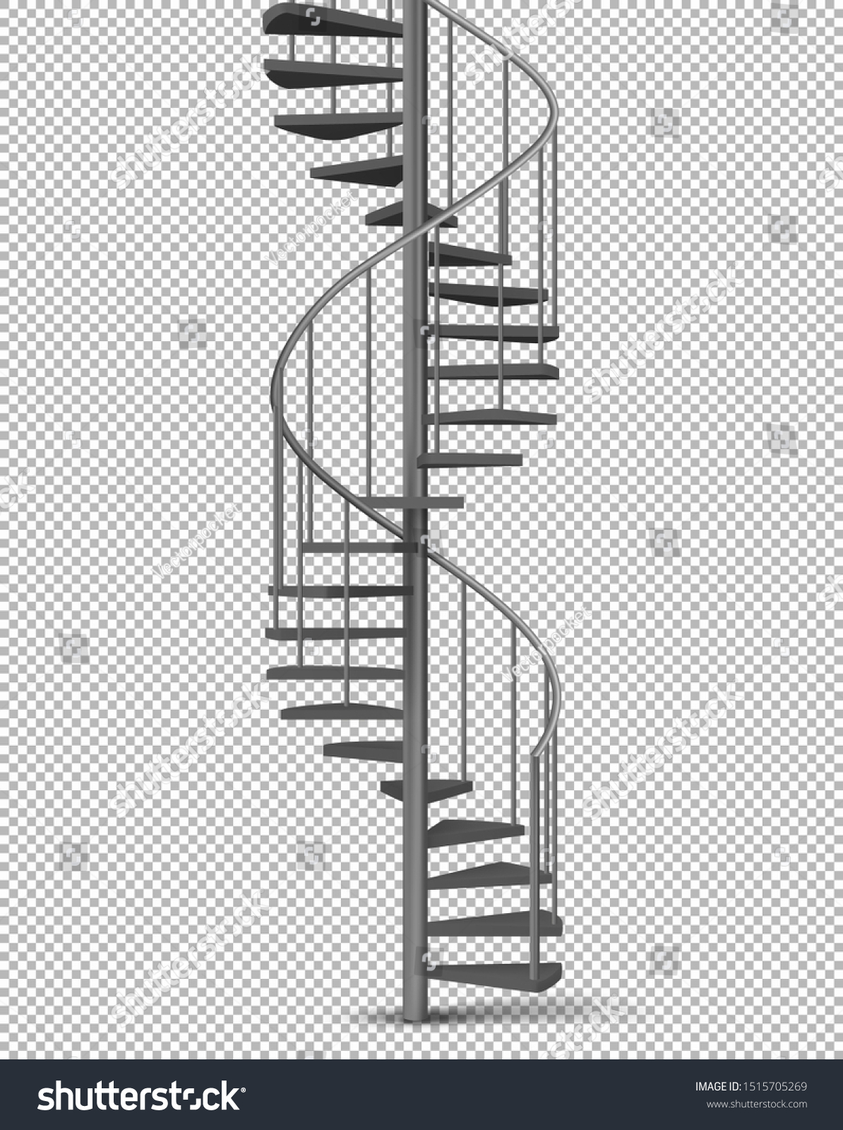 透明な背景に金属のらせん階段 管の手すりと柱のらせん階段 木の階段3dのリアルなベクターイラスト 家の内部 建物の外部デザインエレメント のベクター画像素材 ロイヤリティフリー