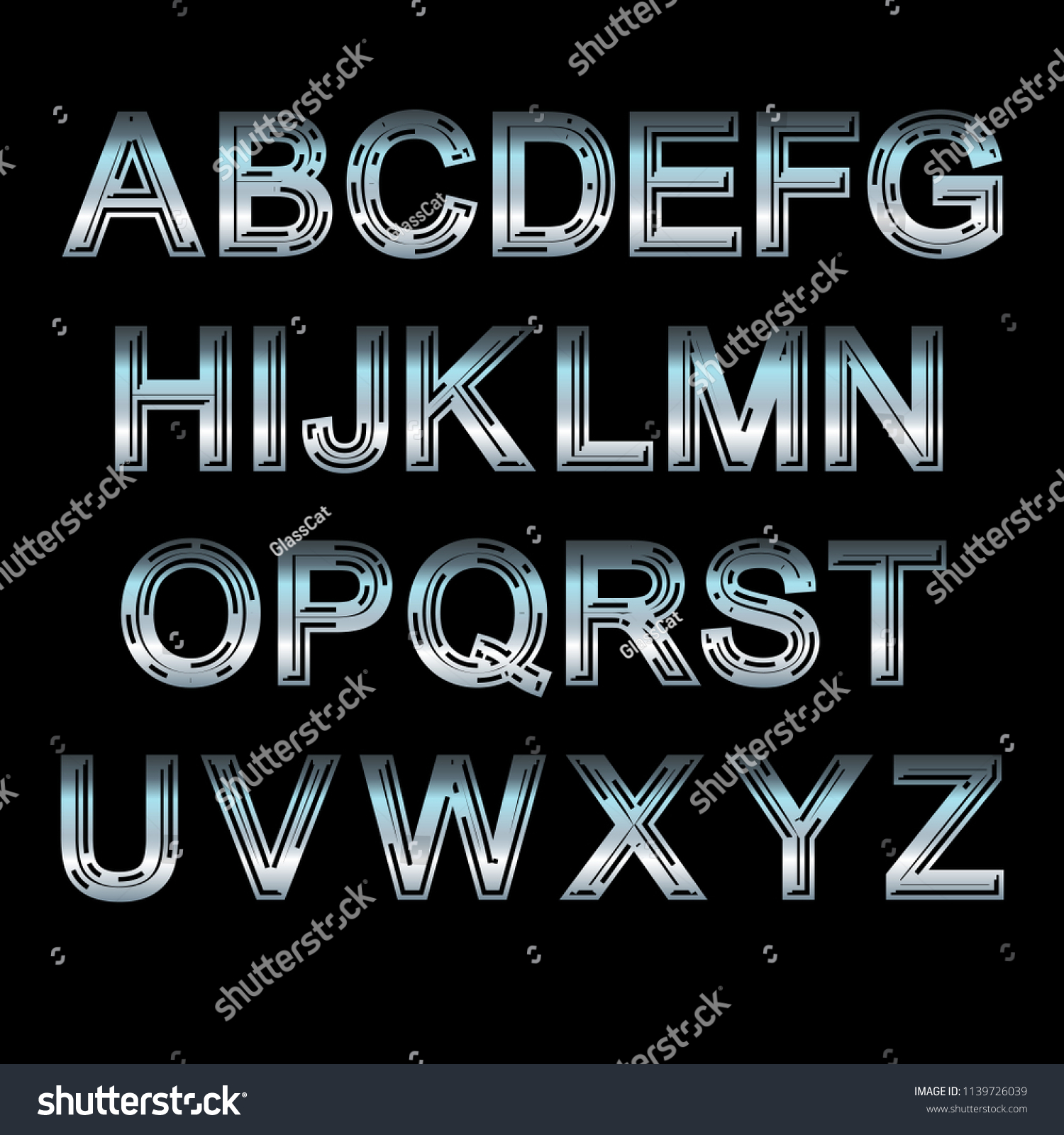 Metallic Alphabet Set On Black Collection Stock Vector (Royalty Free ...