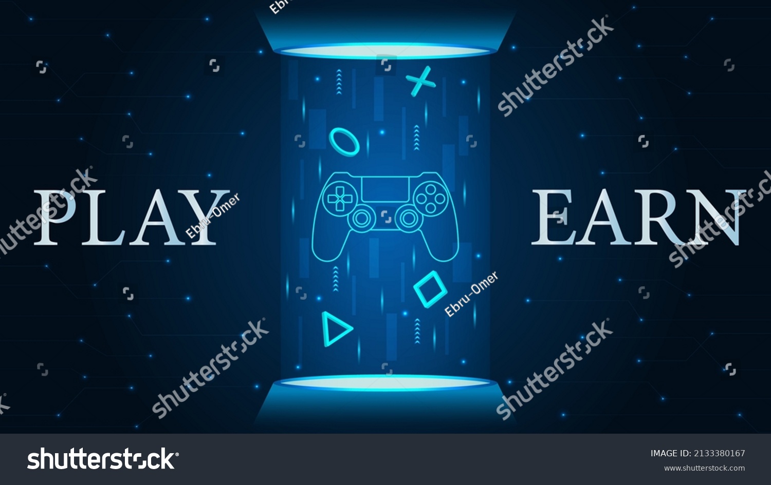 SVG of Metaverse, Play to Earn, concept vector illustration. Joystick in podium with hologram effect concept for banner, website, landing page, ads. svg