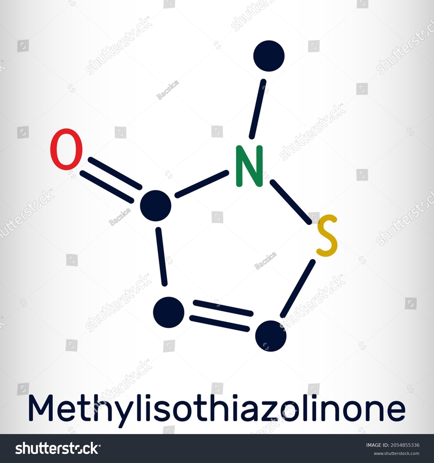 SVG of Methylisothiazolinone, MIT, MI molecule. It is preservative, powerful biocide and preservative. Skeletal chemical formula. Vector illustration svg