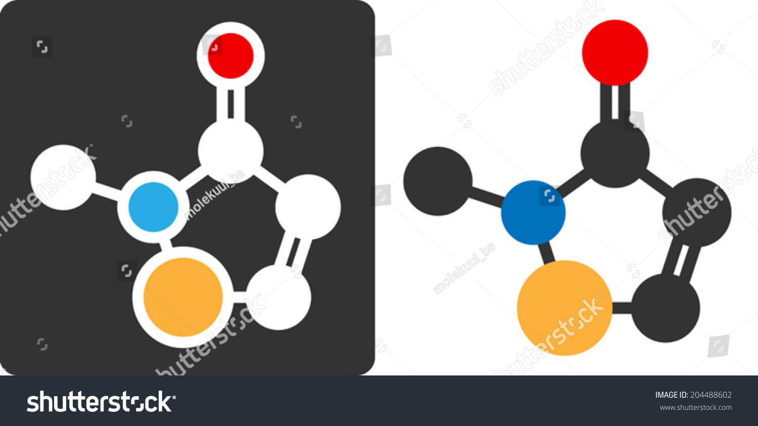 SVG of Methylisothiazolinone (MIT, MI) preservative molecule, flat icon style. Atoms shown as color-coded circles (oxygen - red, carbon - white/grey, sulfur - yellow, nitrogen - blue, hydrogen - hidden).	 svg