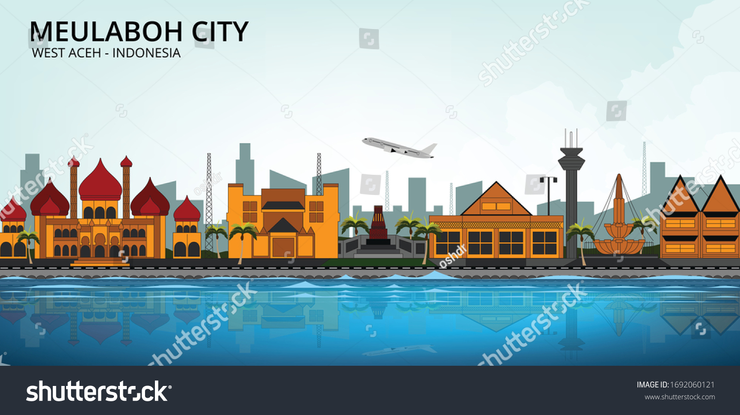 SVG of Meulaboh Cityscape, West Aceh - Indonesia. Background Vetor EPS10 svg