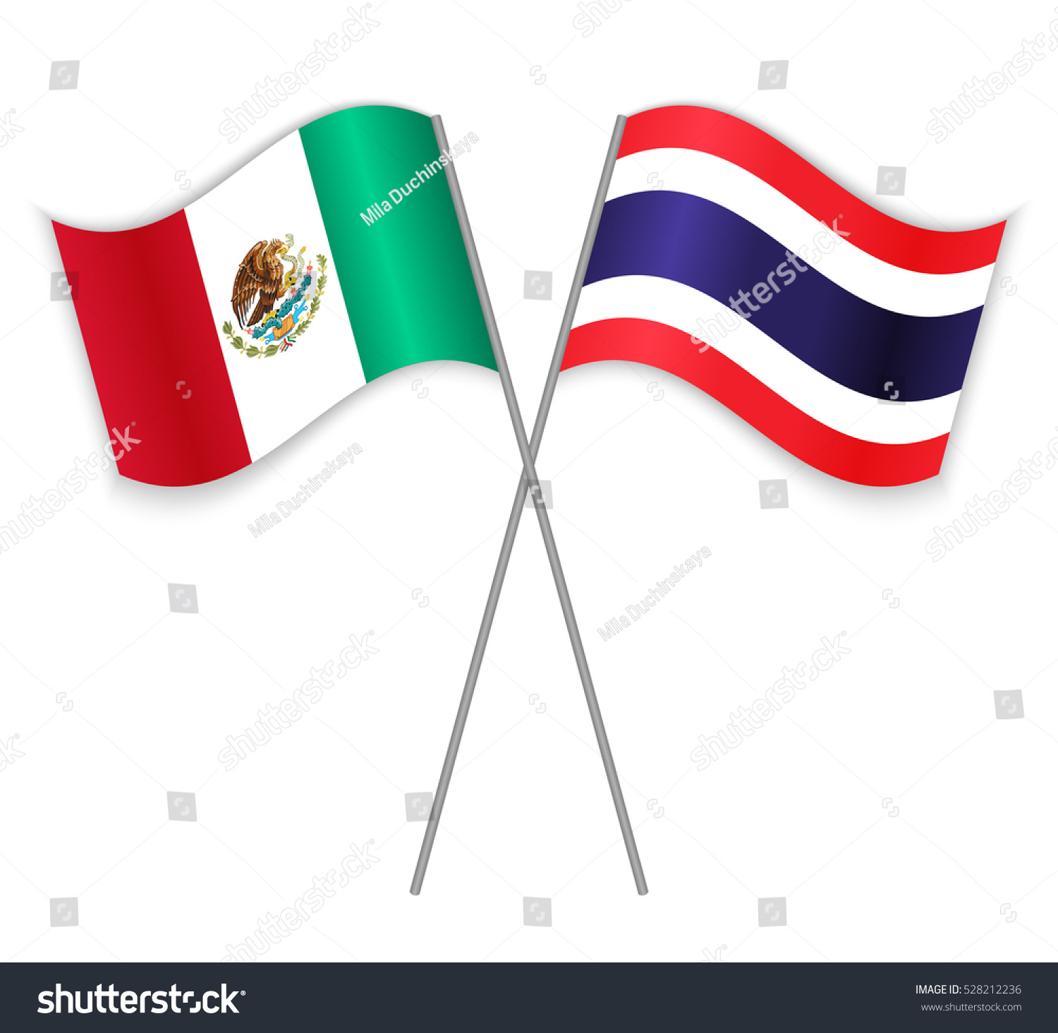 Mexican Thai Crossed Flags Mexico Combined Stock Vector Royalty Free 528212236