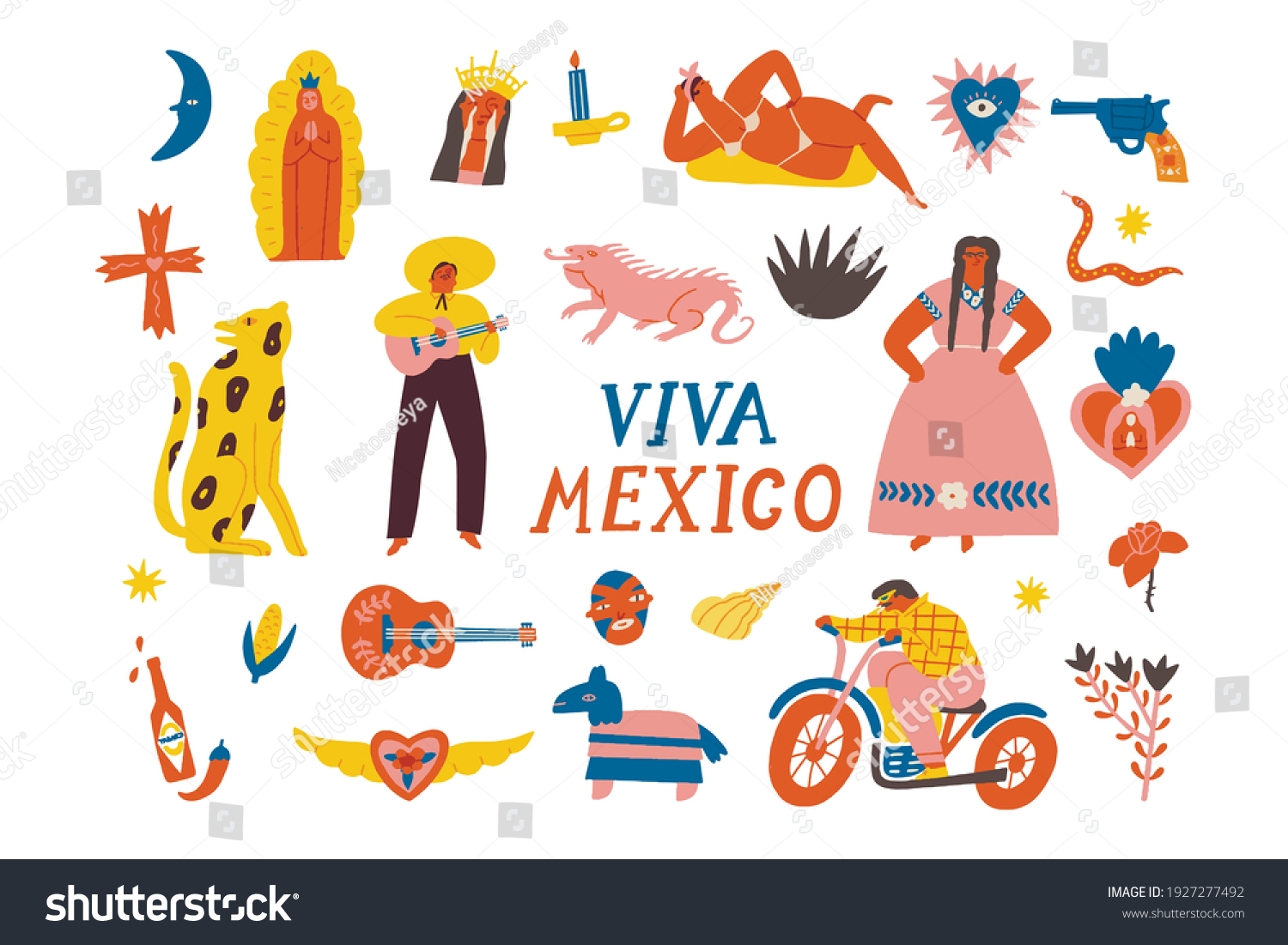 mexican-culture-symbols-funky-set-graphics-stock-vector-royalty-free