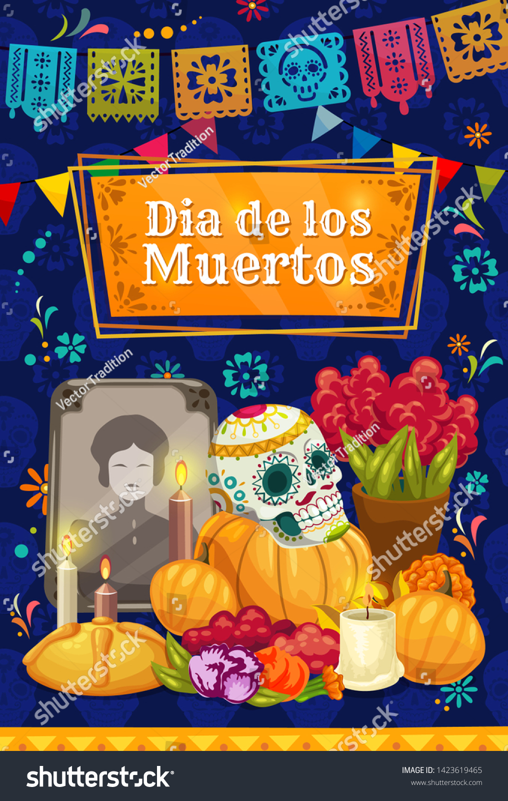 Mexican Day Dead Altar Vector Sugar Stock Vector (Royalty Free) 1423619465