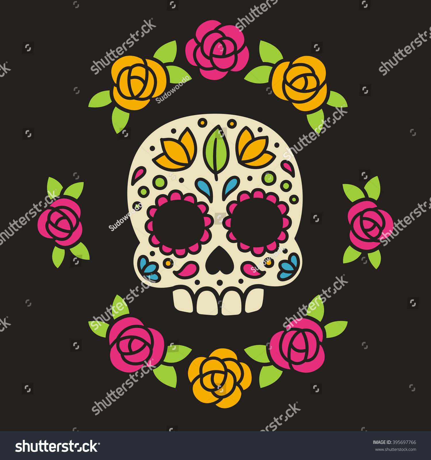 Mexican Dia De Los Muertos (Day Of The Dead) Sugar Skull With Flowers ...