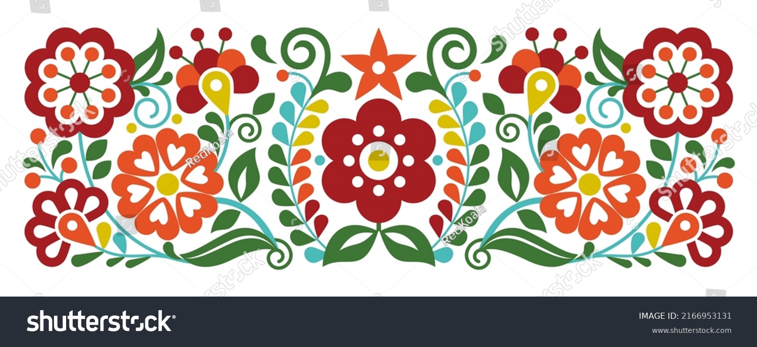 Mexican Embroidery Style Vector Floral Pattern Stock Vector (Royalty ...