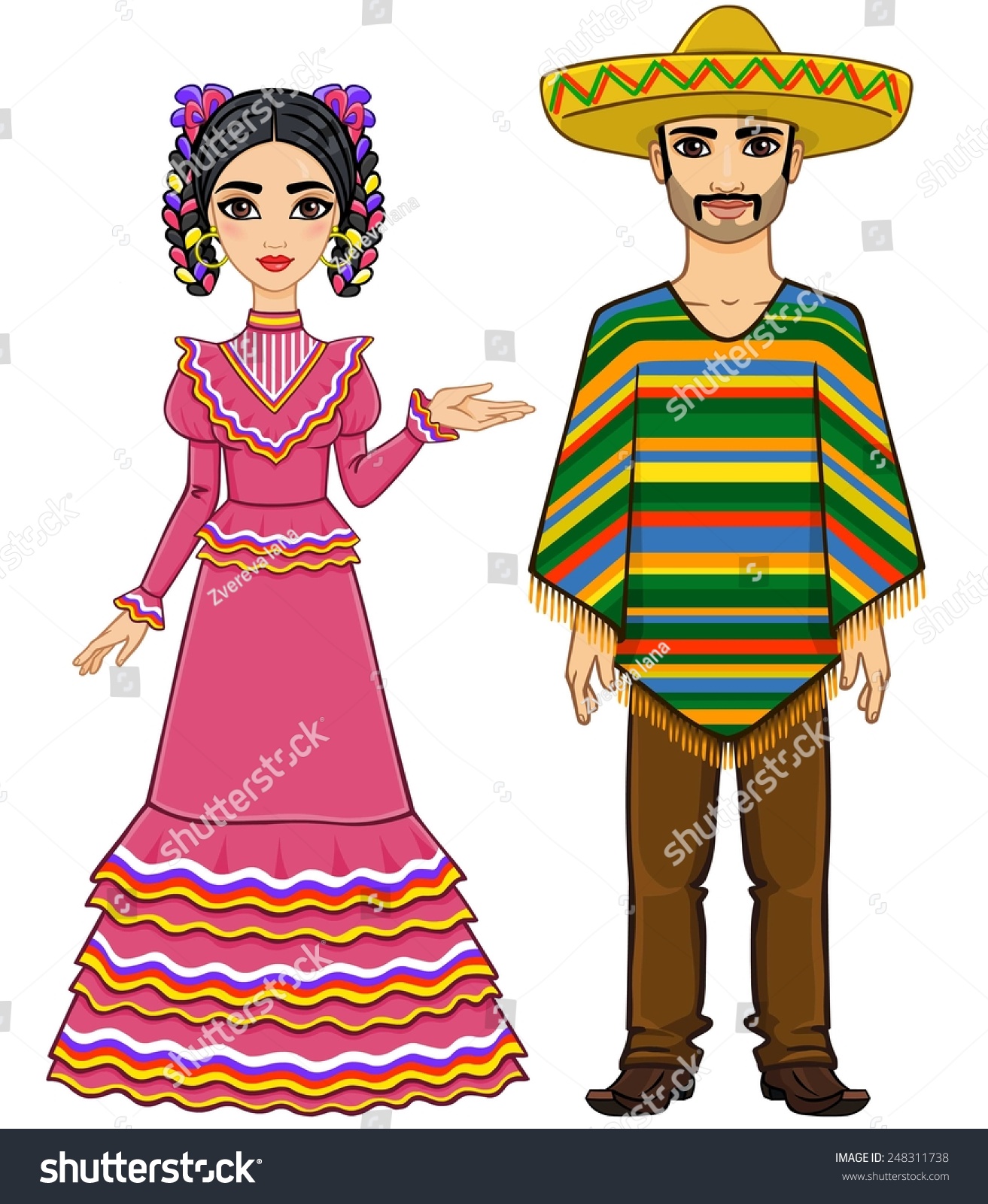 Mexican Family Traditional Clothes Isolated On Stock Vector 248311738 ...