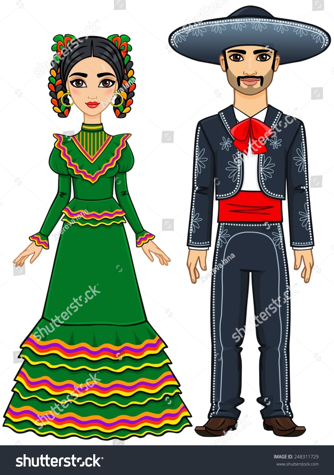 Mexican Family In Traditional Festive Clothes. Isolated On A White ...