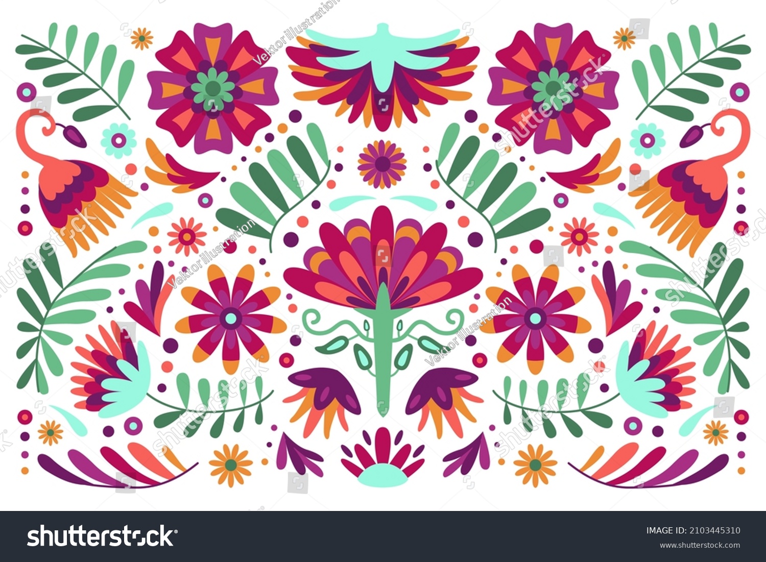 Mexican Flower Traditional Pattern Background Mexican Stock Vector