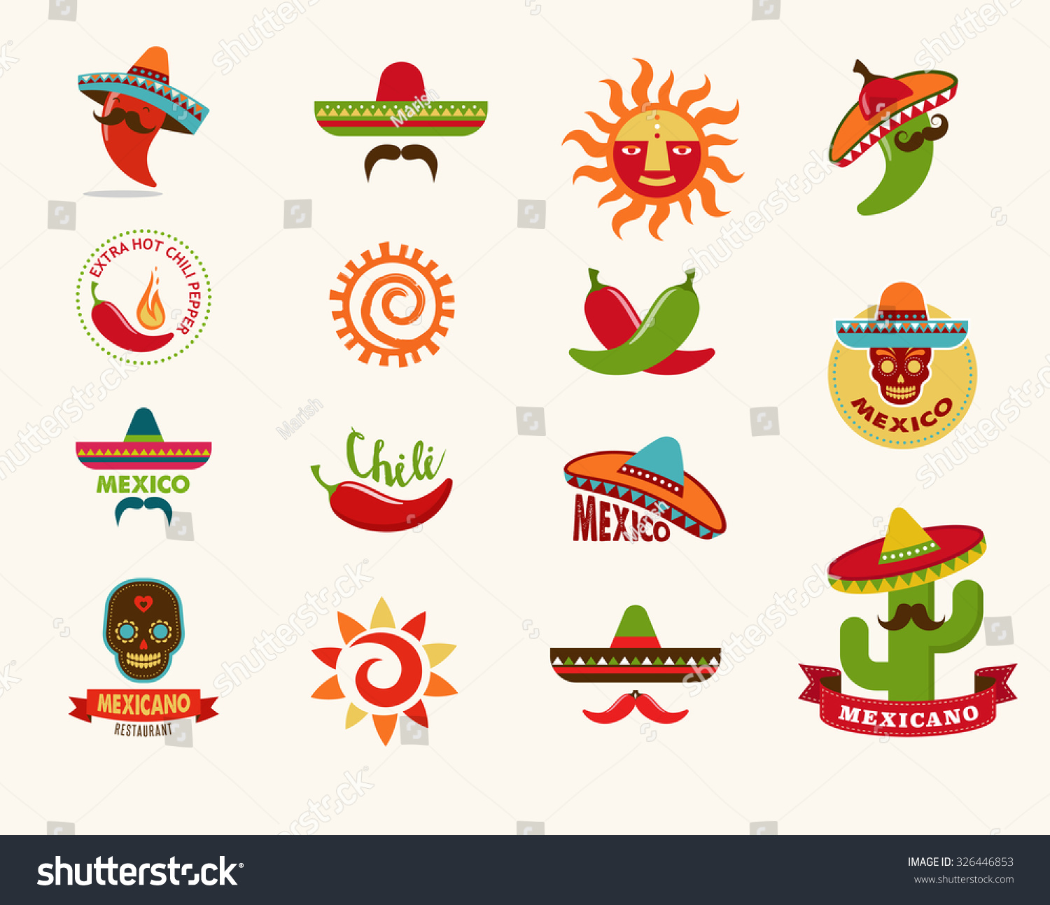 Mexican Food Icons Menu Elements Restaurant Stock Vector 326446853 ...