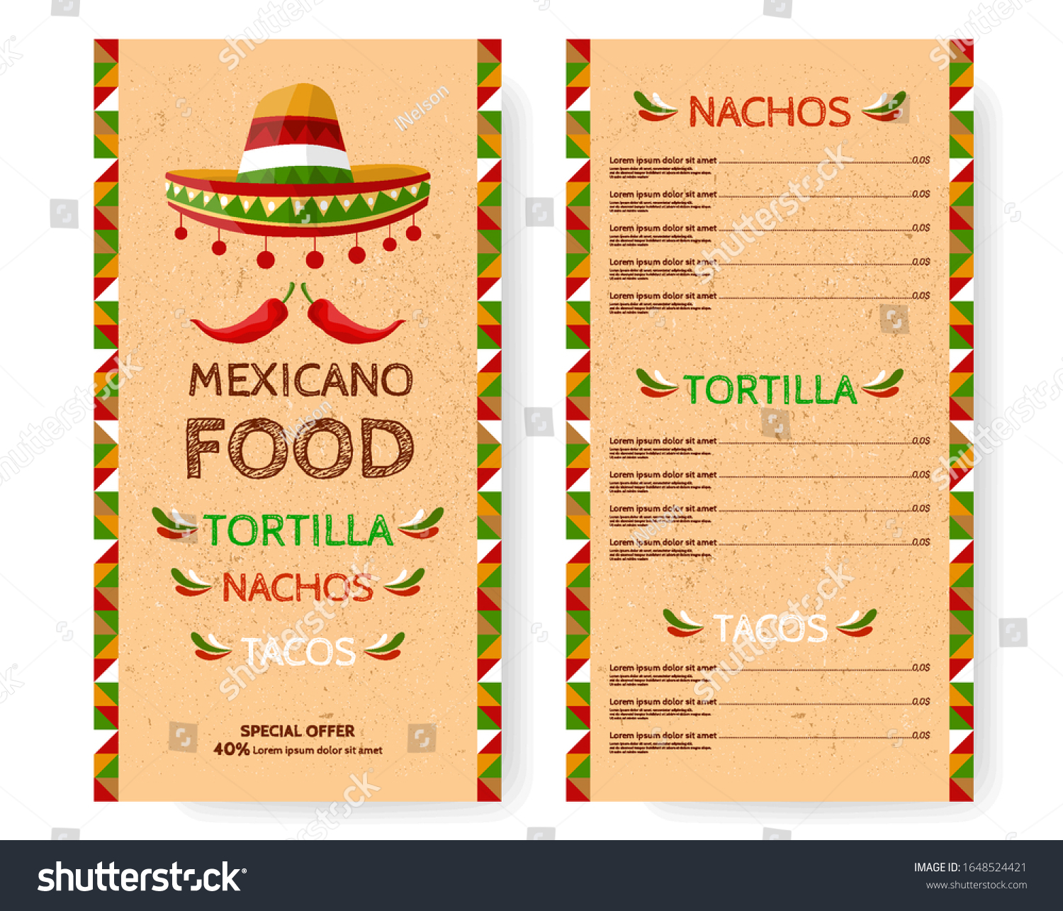 Mexican Food Restaurant Menu Tortilla Nachos Stock Vector (Royalty Free ...