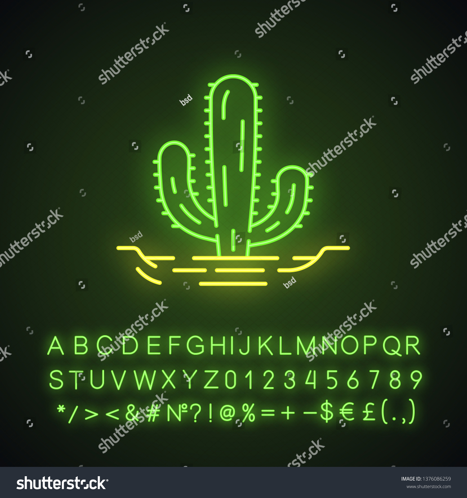 SVG of Mexican giant cactus in ground neon light icon. Cardon. Elephant cactus. Mexican flora. Tallest cacti. Glowing sign with alphabet, numbers and symbols. Vector isolated illustration svg