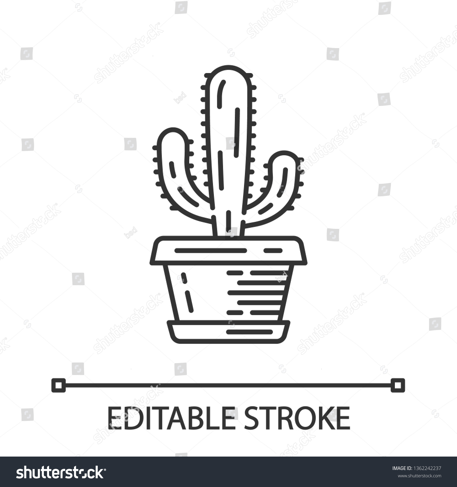 SVG of Mexican giant cactus in pot linear icon. Cardon. Elephant cactus. House and garden plant. Thin line illustration. Contour symbol. Vector isolated outline drawing. Editable stroke svg