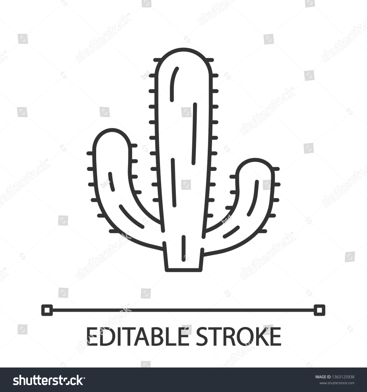 SVG of Mexican giant cactus linear icon. Cardon. Elephant cactus. Mexican flora. Tallest cacti. Thin line illustration. Contour symbol. Vector isolated outline drawing. Editable stroke svg
