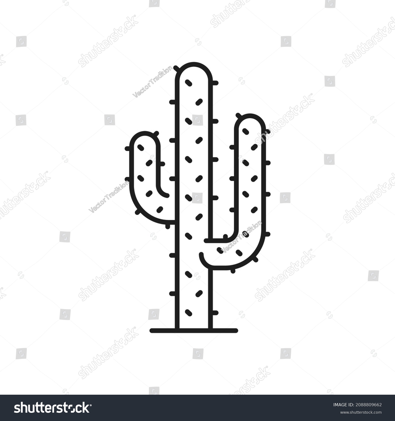 SVG of Mexican giant cardon prickly cacti isolated thin line icon. Vector desert exotic tropical plant, tall spiky tree outline plant. Indians cacti with thorns, abstract western cacti, jungle forest tree svg