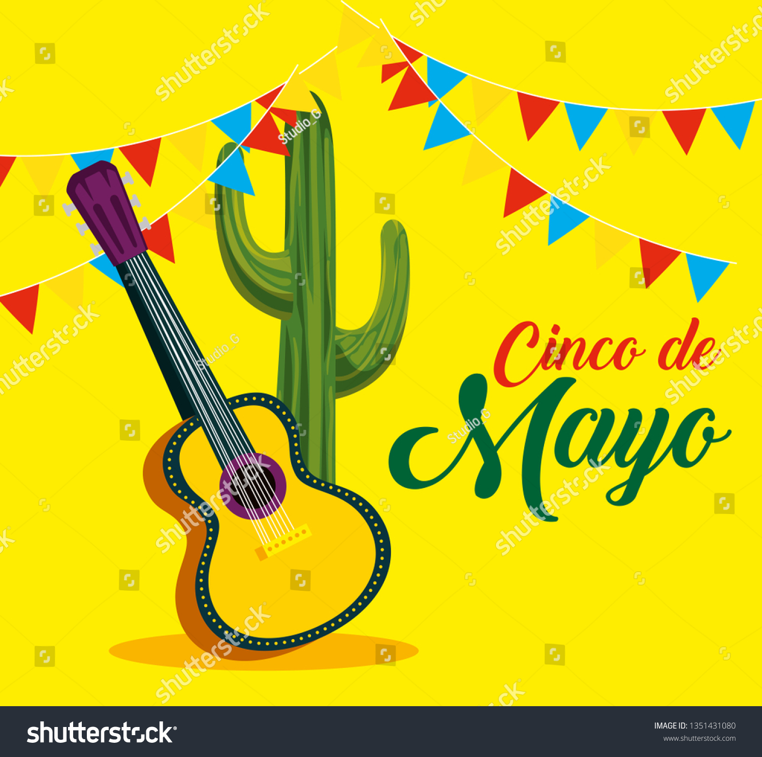 Mexican Guitar Cactus Party Banner Stock Vektorgrafik Lizenzfrei