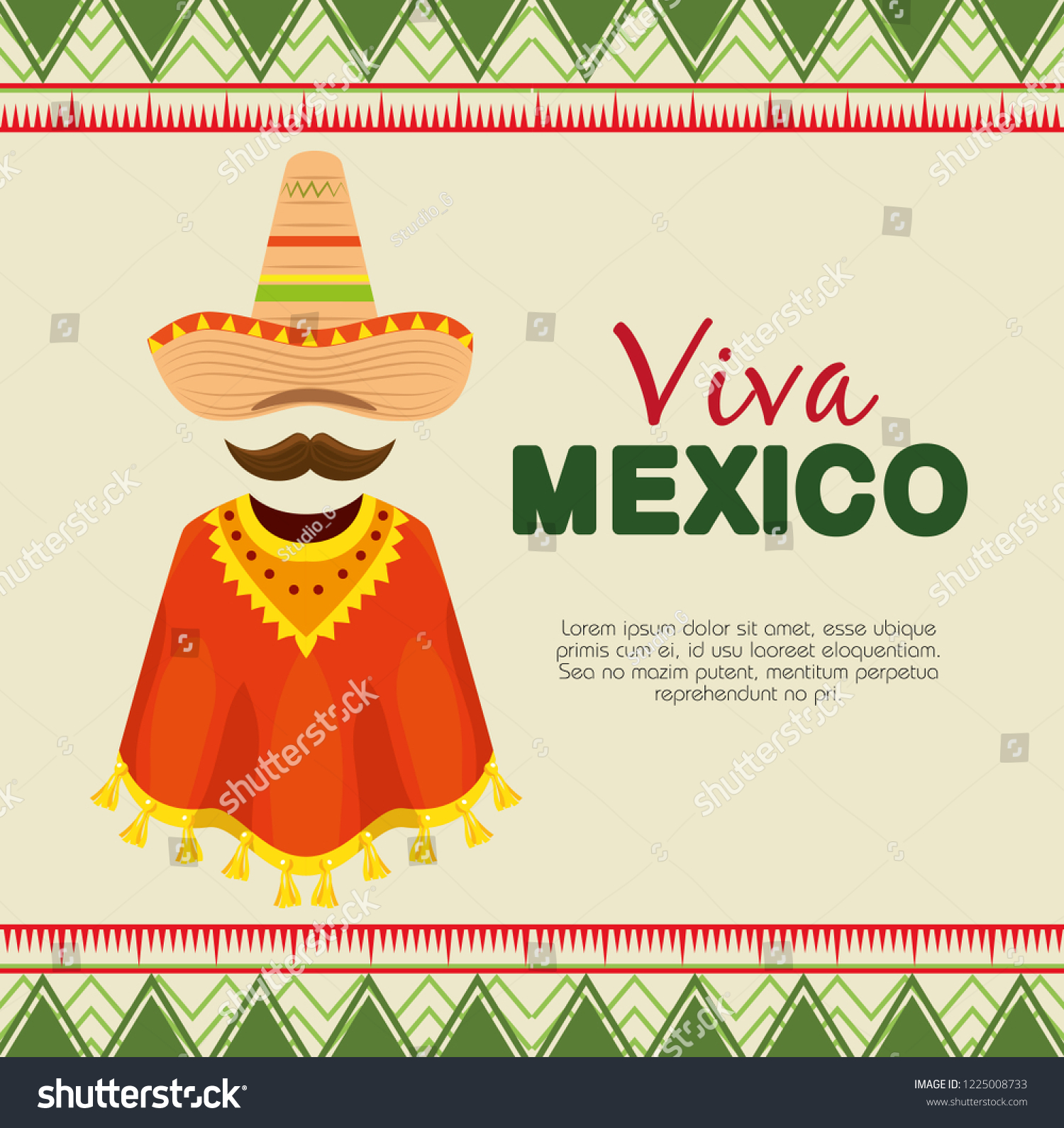 Mexican Hat Poncho Mustache Event Stock Vector (Royalty Free) 1225008733