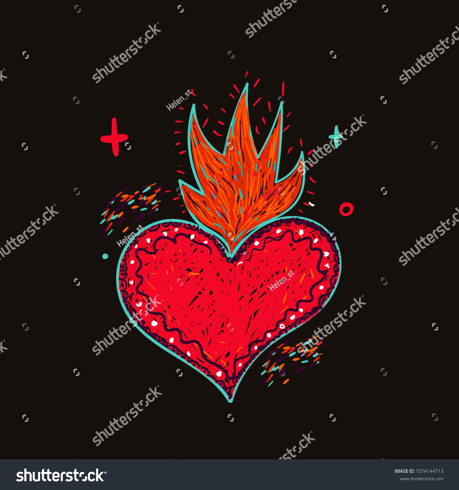 Mexican Heart Tattoo On Dark Background Stock Vector (Royalty Free