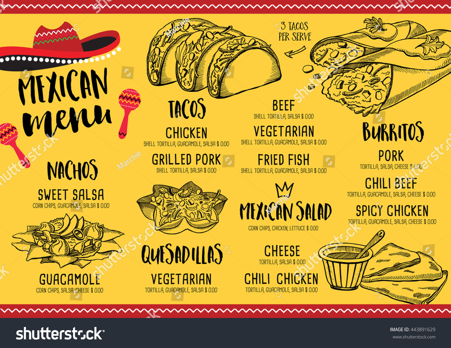 Mexican Menu Placemat Food Restaurant Menu Stock Vector (Royalty Free ...